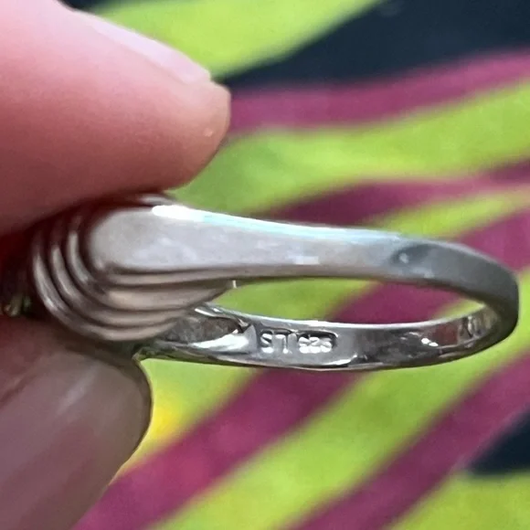 VTG Blue Fire Opal Inlay Sterling Silver 925 Artisan Made Size 8 3/4 Ring - Picture 6 of 6